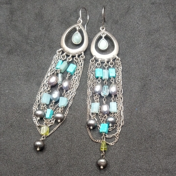 Jewelry - Chic Silver and Turquoise Beaded Earrings